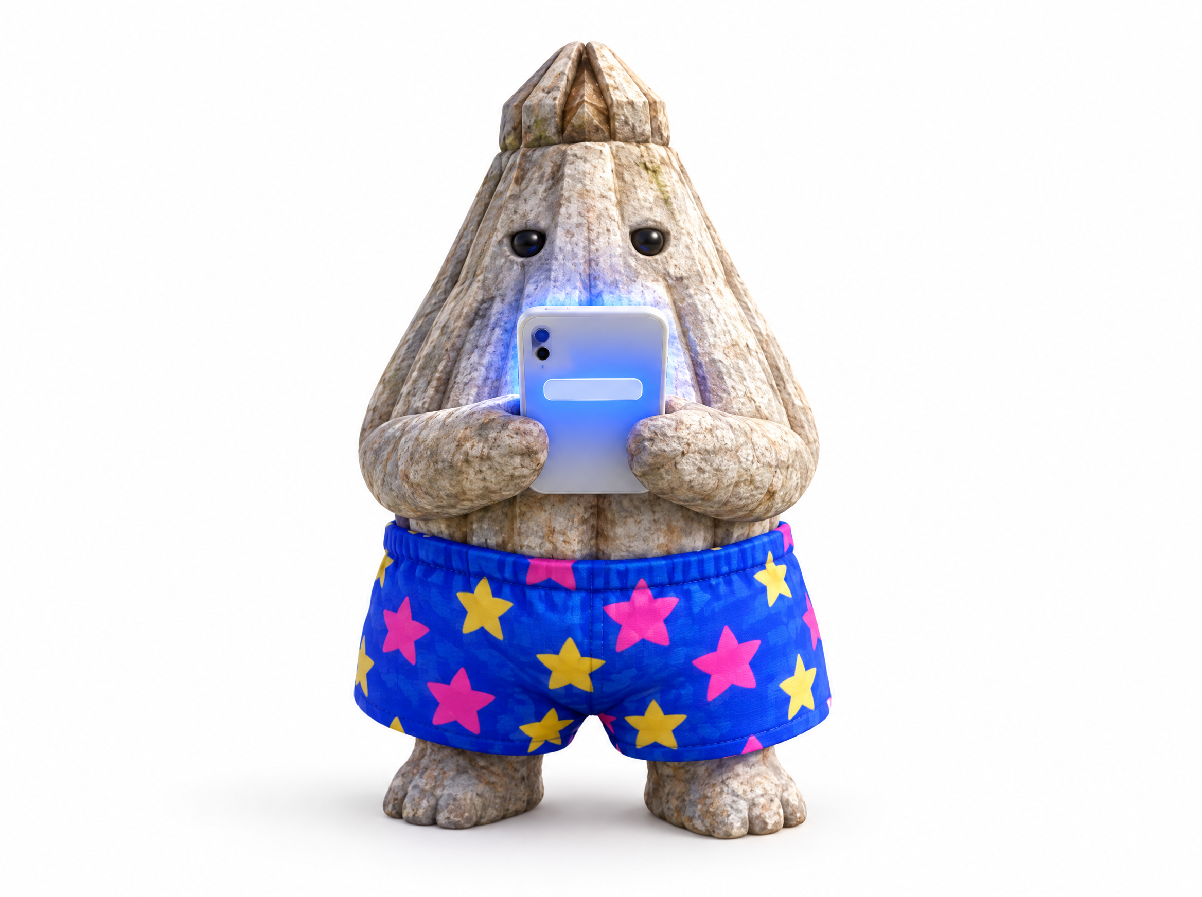 The barnacle mascot checking his phone